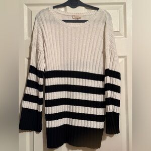 H&M Cream and Black Striped Crew Neck Sweater